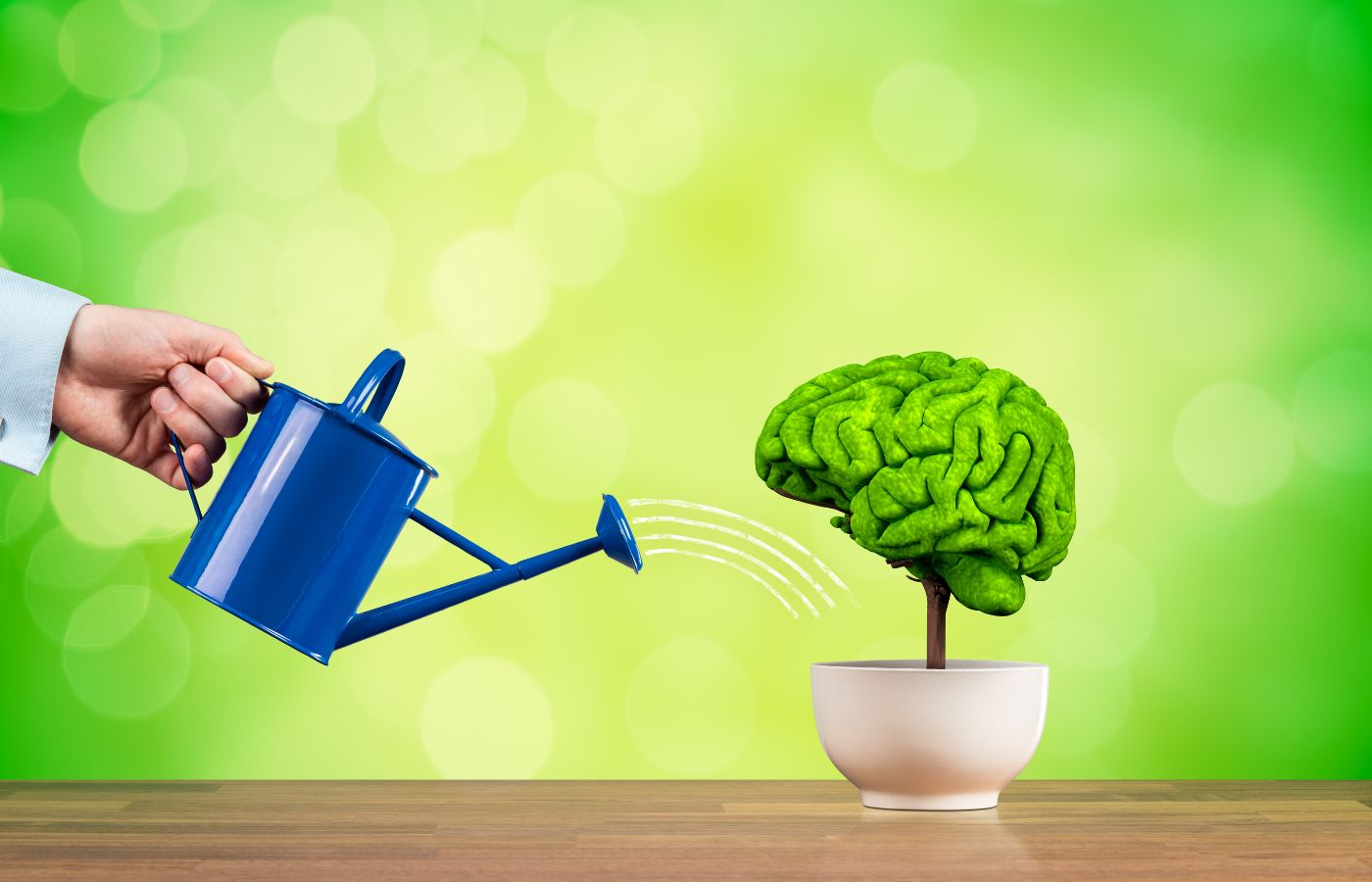 Imagen que transmite que si riegas o cuidas tu salud cerebral puedes retrasar la aparición de dependencia cognitiva y motora