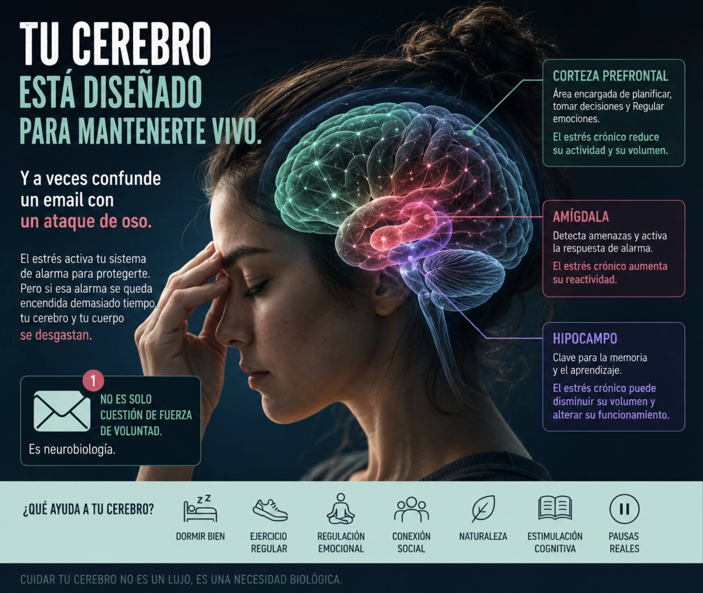 Tu cerebro está diseñado para mantenerte vivo y, a veces, confunde un email con un ataque de oso